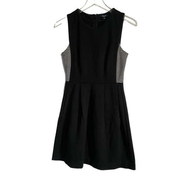 Madewell Black Sleeveless Fit & Flare Mini Dress with Striped Side Panels Size 0 - Picture 3 of 11